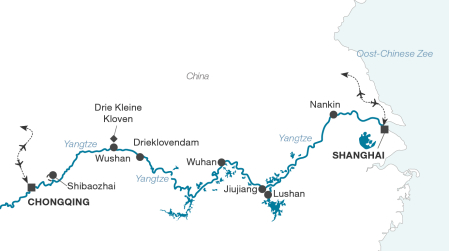 Cruise langs de oever van de Yangtze, van Chongqing naar Shanghai